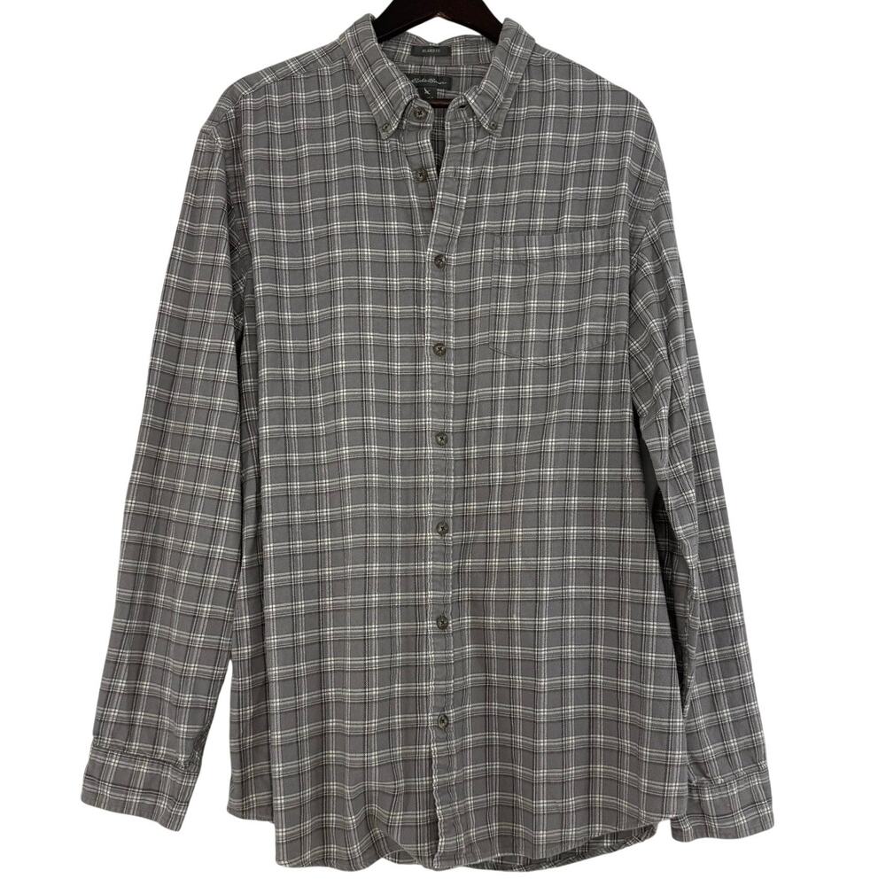 Eddie Bauer Gray Plaid Flannel Shirt XLT